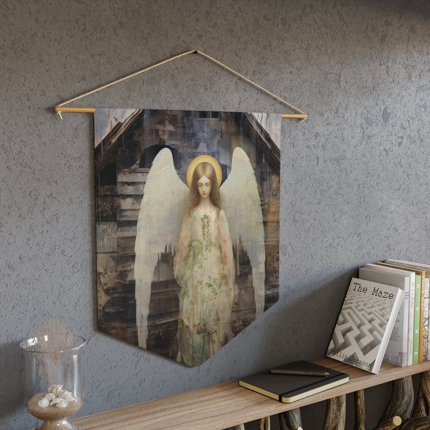 The Unseen Protector Wall Banner / Wall Hanging - Unique Religious Art for your home - Prayer room - Guardian Angel - 18" x 21"
