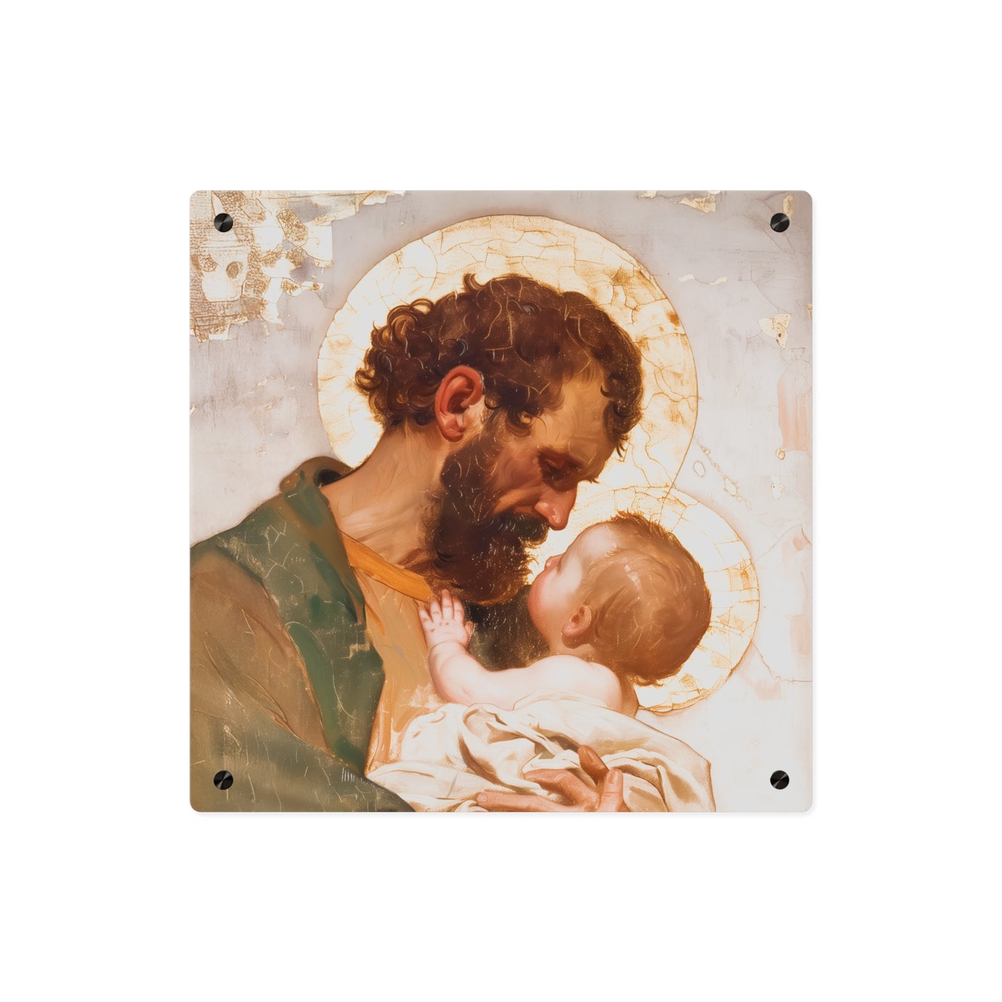 Saint Joseph, Pillar of the Holy Family Acrylic Wall Art Panel - Ready to Hang Acrylic Print - Catholic Saint - The Christ Child and Joseph