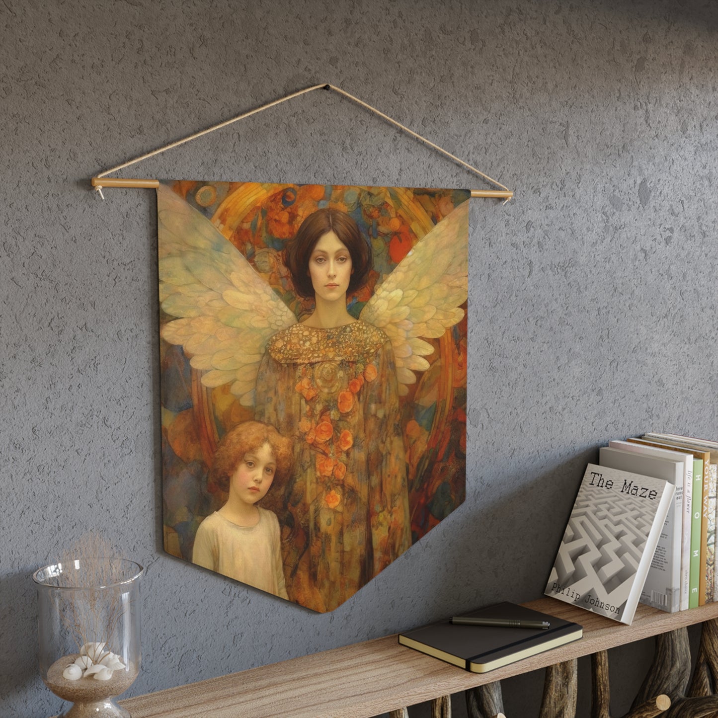 Heaven's Guardian Wall Banner / Wall Hanging - Guardian Angel Art - Nursery Room Print for your home - 18" x 21"