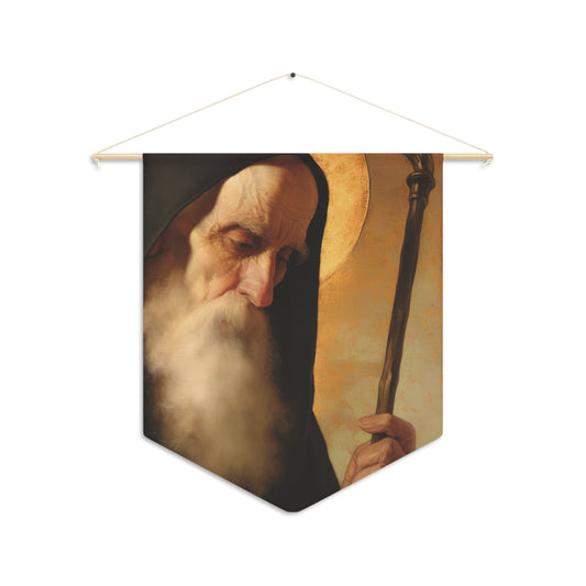 Saint Benedict Pennant / Banner / Wall Hanging - Prayer room art - 18" x 21" - Catholic - Large Banner