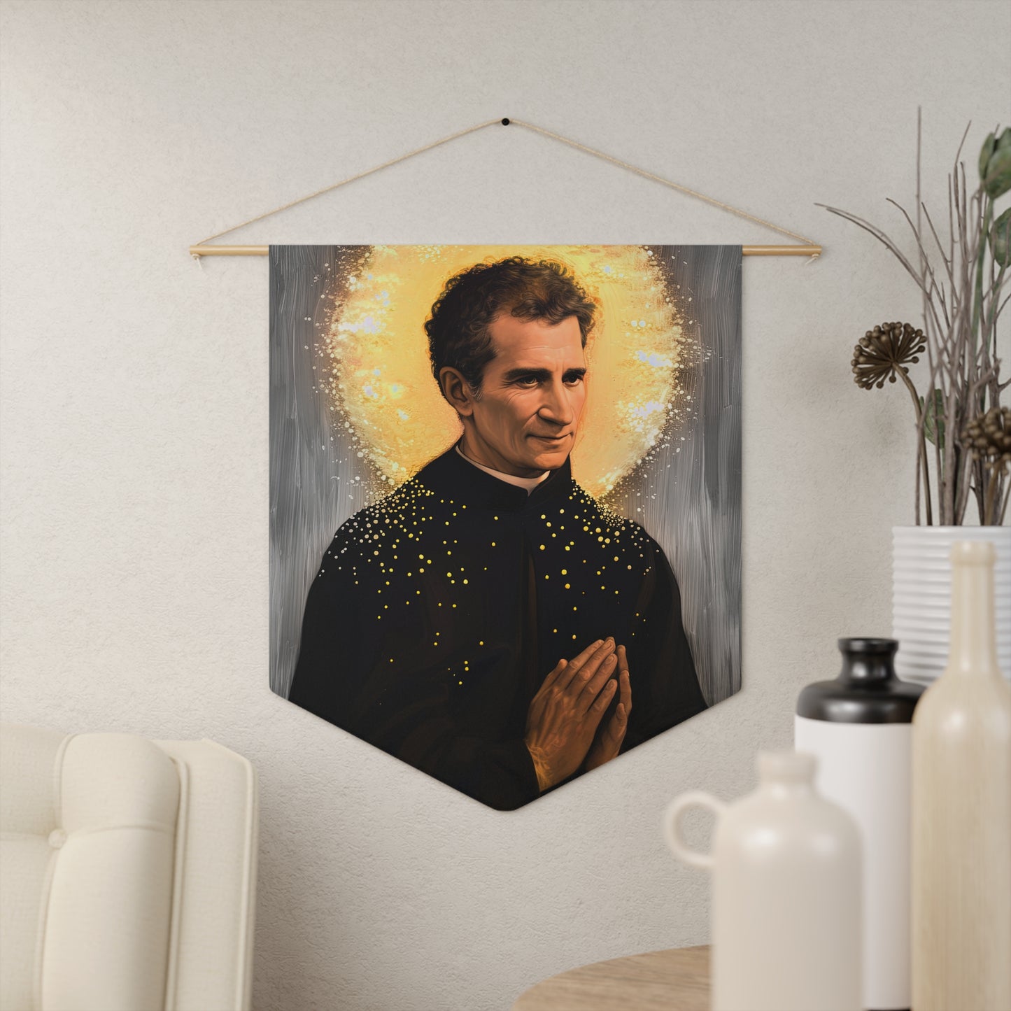 Saint John Bosco Pennant / Banner / Wall Hanging - Prayer room art - Catholic Home Art - Large Saint Art for your home - 18" x 21"