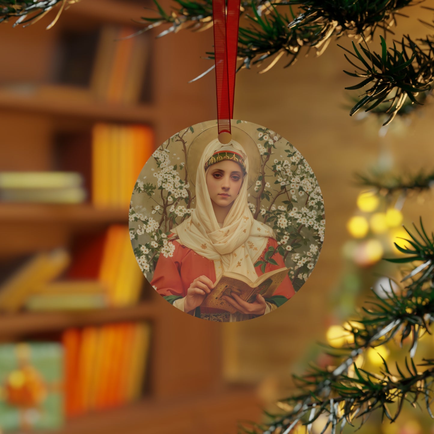 Saint Amelia / Saint Amalberga Metal Ornament - Religious Holiday Christmas Ornament and Keepsake - Catholic Keepsake