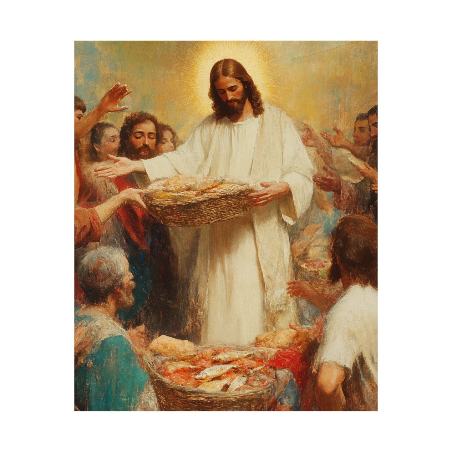 The Quiet Multiplication of Love : Loaves and Fishes - Sanctified Souls Print - Multiple Sizes - Premium Matte Vertical Posters