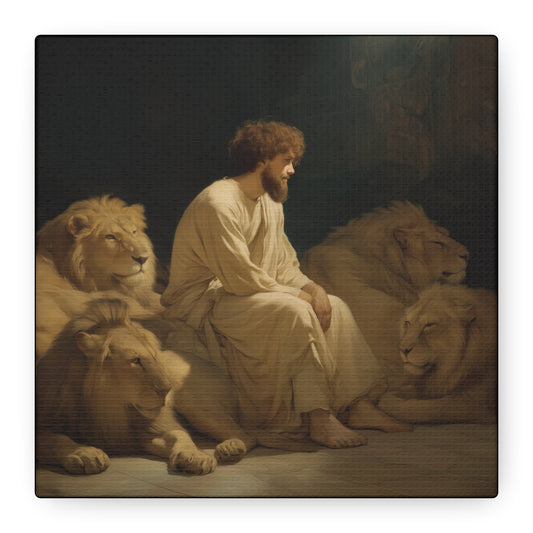 Faith Amid the Beasts - Daniel in the Lions Den -  Museum Wrapped Canvas - Sanctified Souls Print - Religious Art for your Home