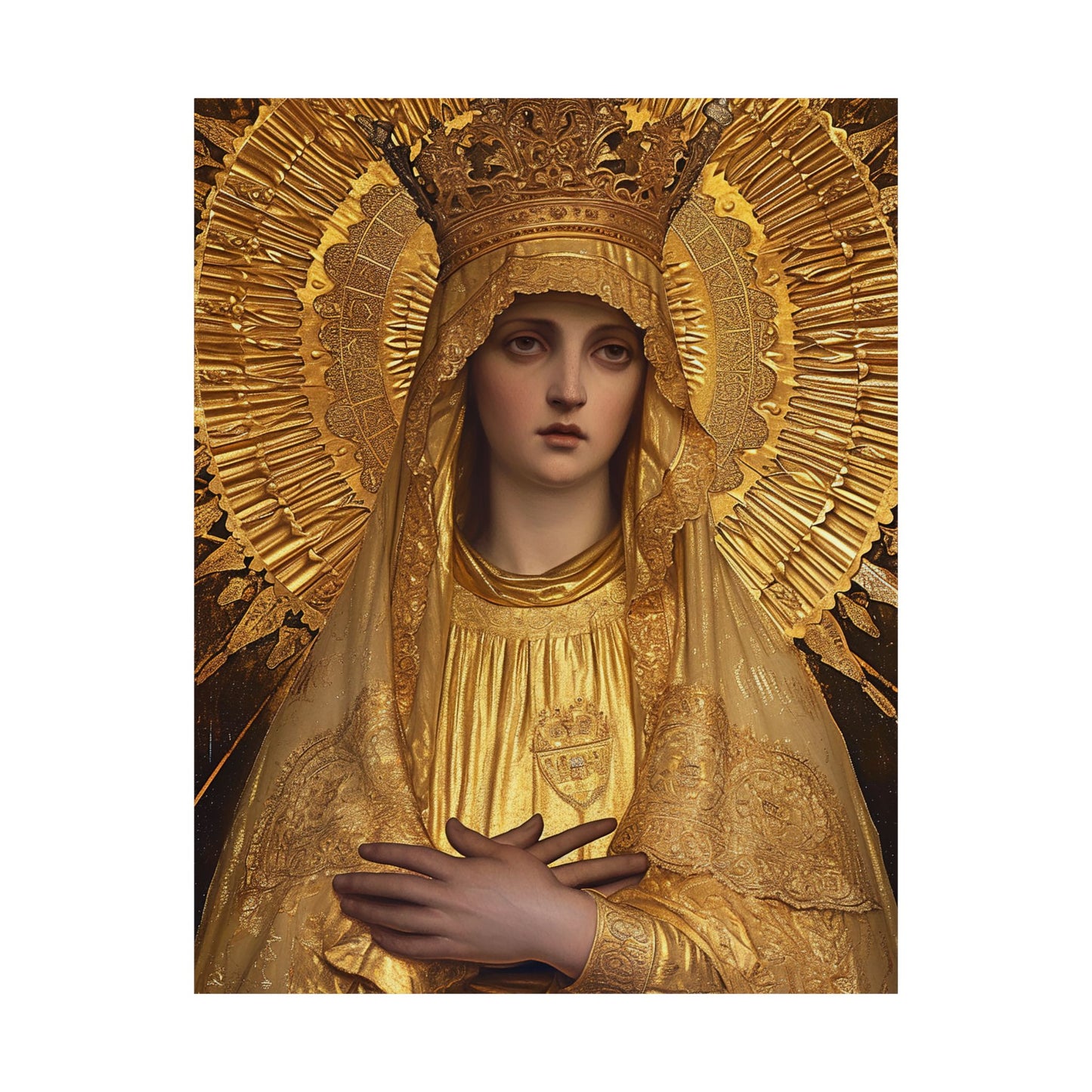 Golden Mary - Radiant Tribute to Our Lady of the Gate of Dawn Poster Print - The Golden Virgin - Multiple Sizes - Premium Matte Posters