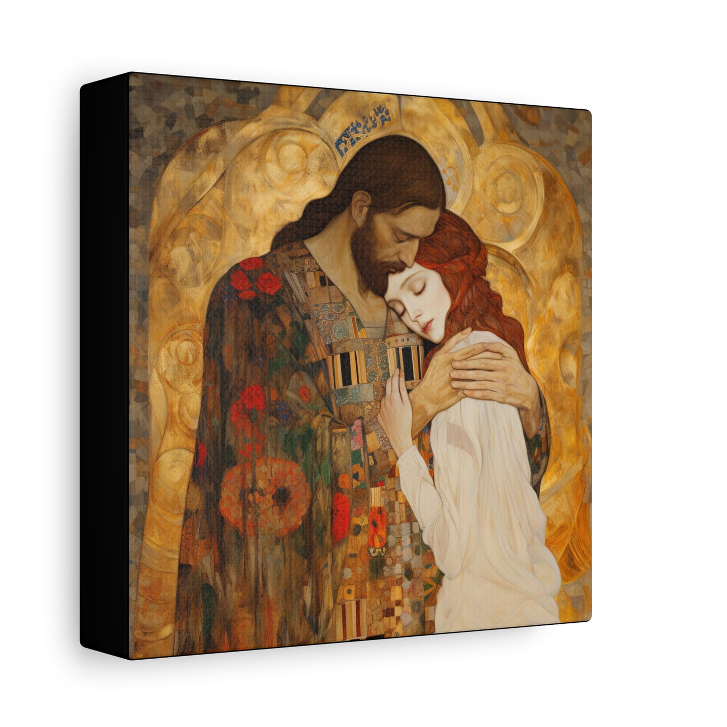 Christ Embracing Mary Magdalene Museum Wrapped Canvas - Sanctified Souls Print -Based on Klimt's The Kiss - Religious Catholic Art
