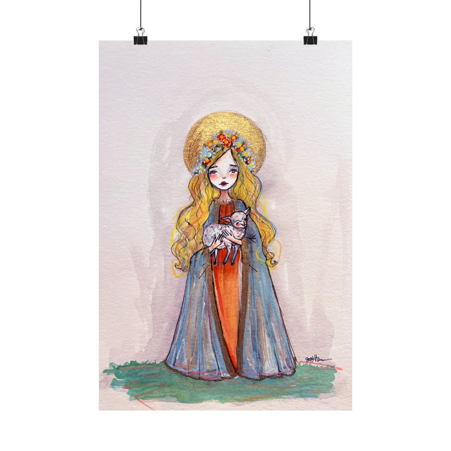 Saint Agnes of Rome Catholic Art Print | Hand-Drawn Watercolor Sacred Artwork | Christian Devotional Wall Art Religious Poster