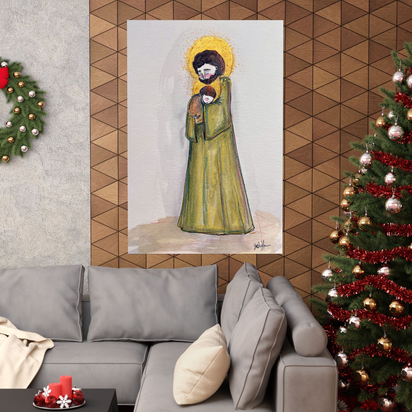 Saint Joseph and Child Jesus Catholic Art Print | Hand-Drawn Watercolor Sacred Artwork | Christian Devotional Wall Art
