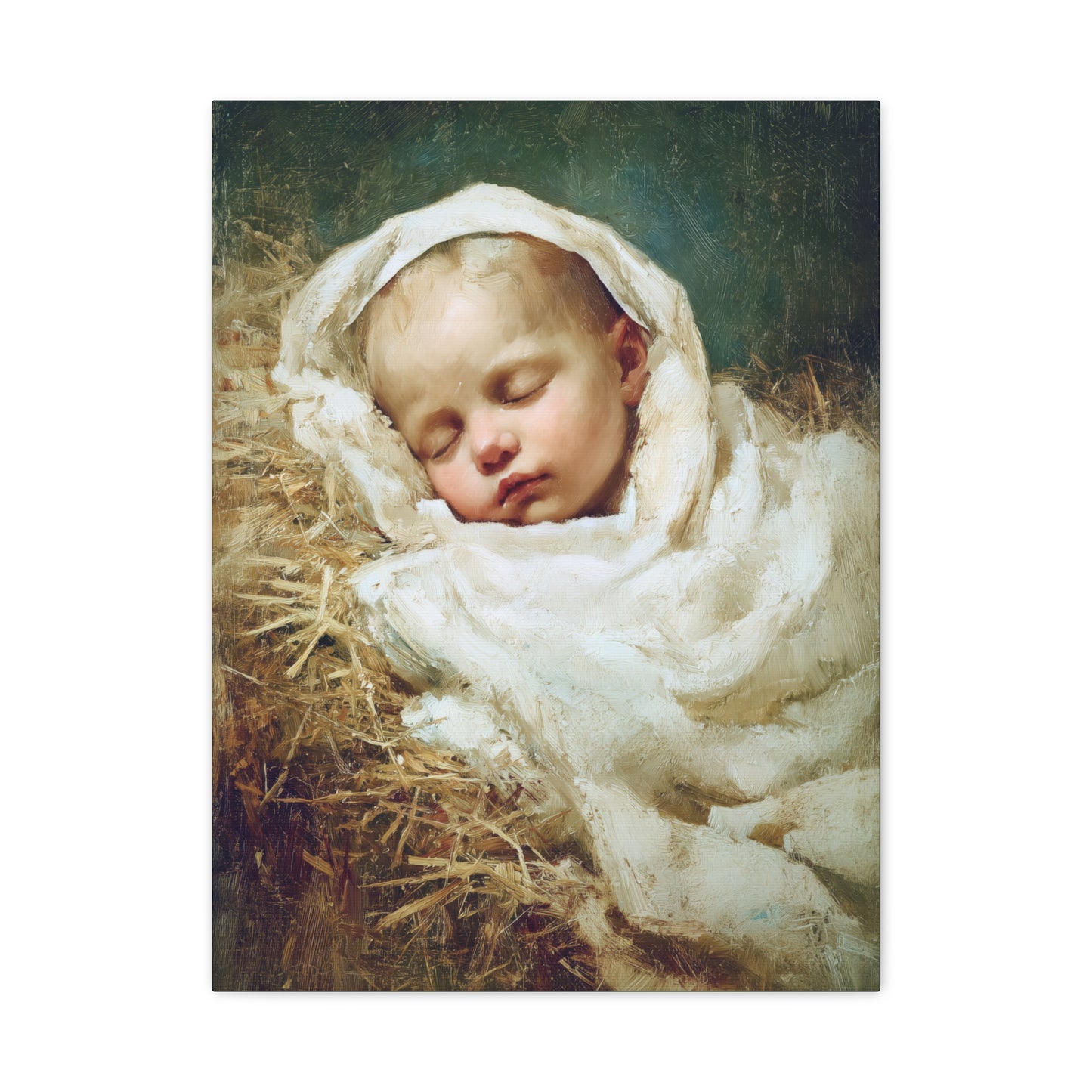 The Christ Child Resting in the Silence of the Manger - Gallery Wrapped Canvas - Print - Religious Art for your Home - Catholic Art Print