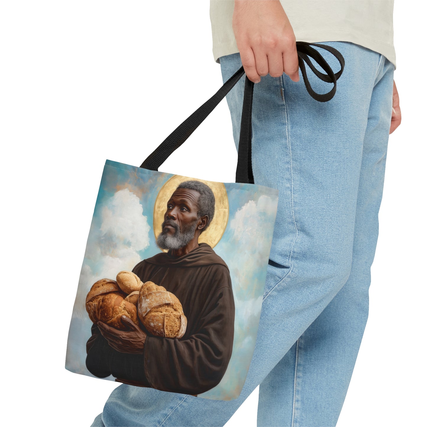 Saint Benedict the Moor Tote Bag - Large Medium Small Faith Art Bag - Catholic Faith Purse - Double Sided - Religious Art - Christ Child