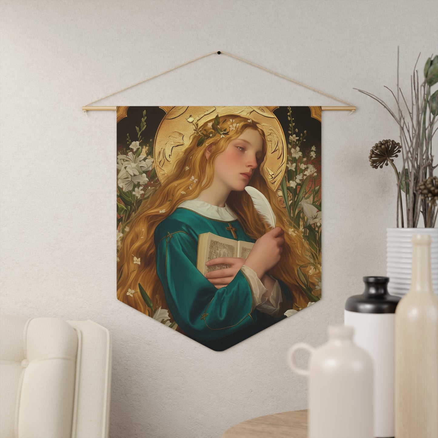 Saint Petronilla Pennant / Banner / Wall Hanging - Prayer room art - 18" x 21" - Catholic prayer Religious Christian Gift - Large Banner