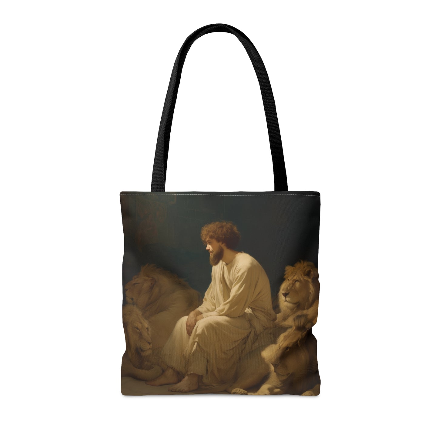 Faith Amid the Beasts - Daniel in the Lions Den Tote Bag - Large Medium Small Faith Art Bag - Bible Study Faith Purse - Double Sided