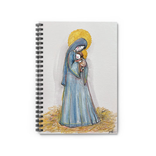 Our Lady of the Manger Catholic Spiral Notebook | Hand-drawn Art Virgin Mary Christian Journal | Marian Sacred Art Notebook | Religious Notebook