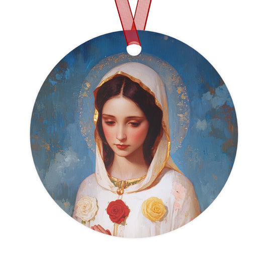 Rosa Mystica - Mystical Rose - Mother Mary - Marian Art - Metal Ornament - Religious Holiday Christmas Ornament