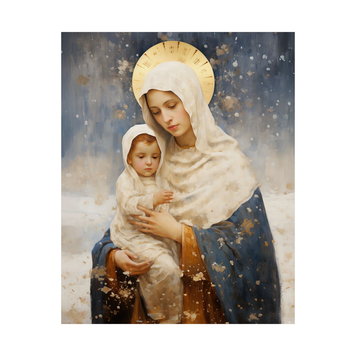 Winter's Grace : Our Lady of the Snows Print - Sanctified Souls Print - Multiple Sizes - Premium Matte Vertical Posters