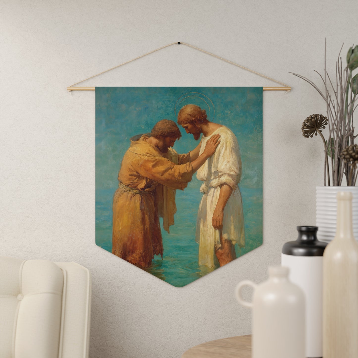 Saint John the Baptist, Servant of the Dawn - Pennant / Banner / Wall Hanging - Prayer room art - Catholic Home - 18" x 21"