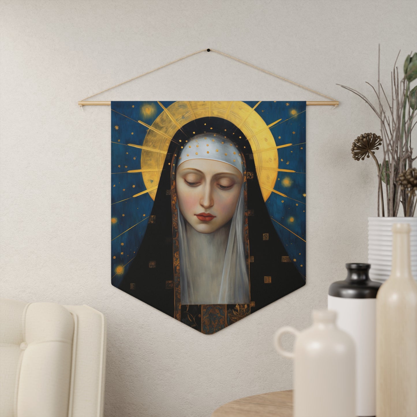 Saint Bridget of Sweden Wall Banner / Wall Hanging - Catholic Home Art - 18" x 21"