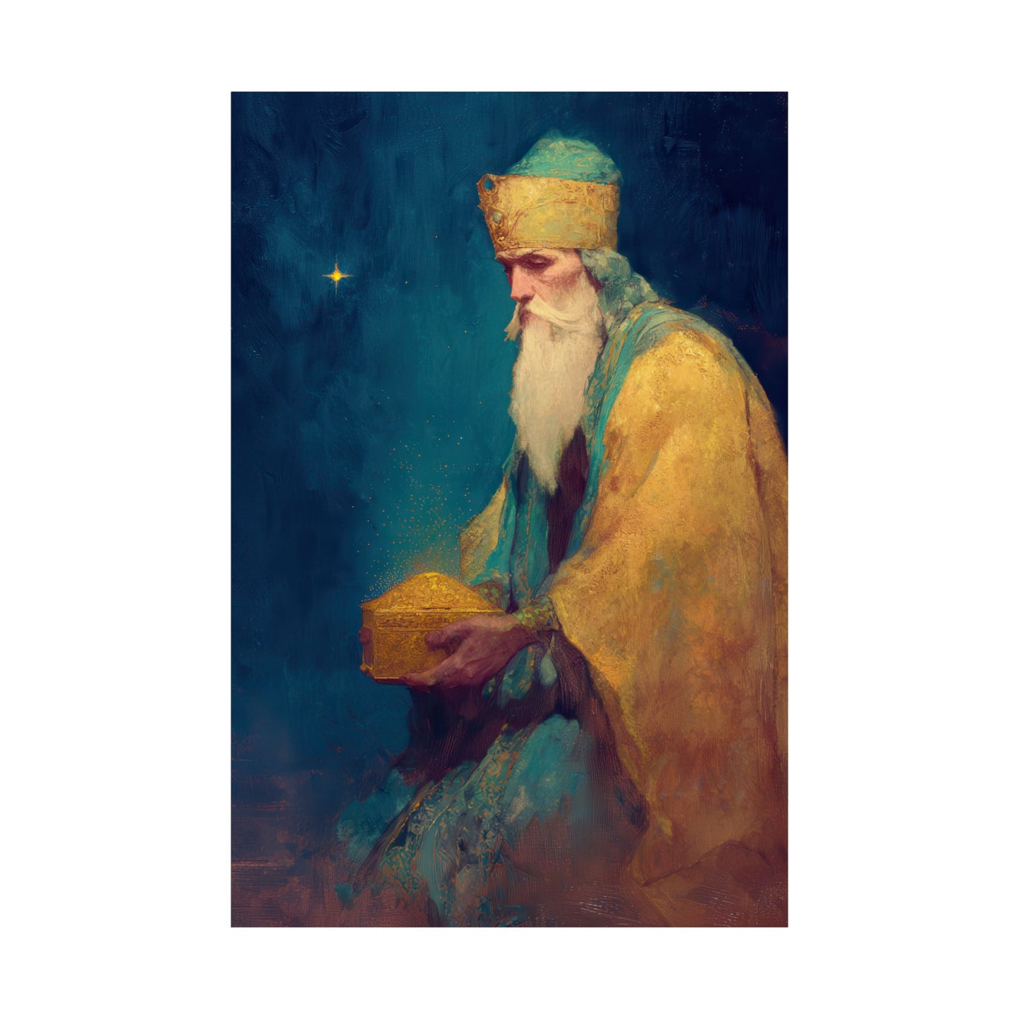 Caspar and the Offering of Worship - 3 Wise Men - Sanctified Souls Print - Multiple Sizes - Premium Matte Vertical Posters