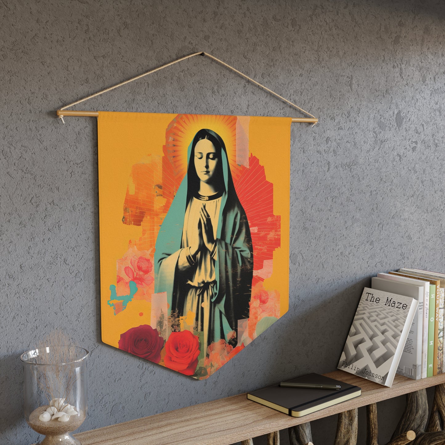 Roses of Tepeyac - Our Lady of Guadalupe Wall Banner / Wall Hanging - Prayer room art - Catholic Home Art - Large Saint Art - 18" x 21"