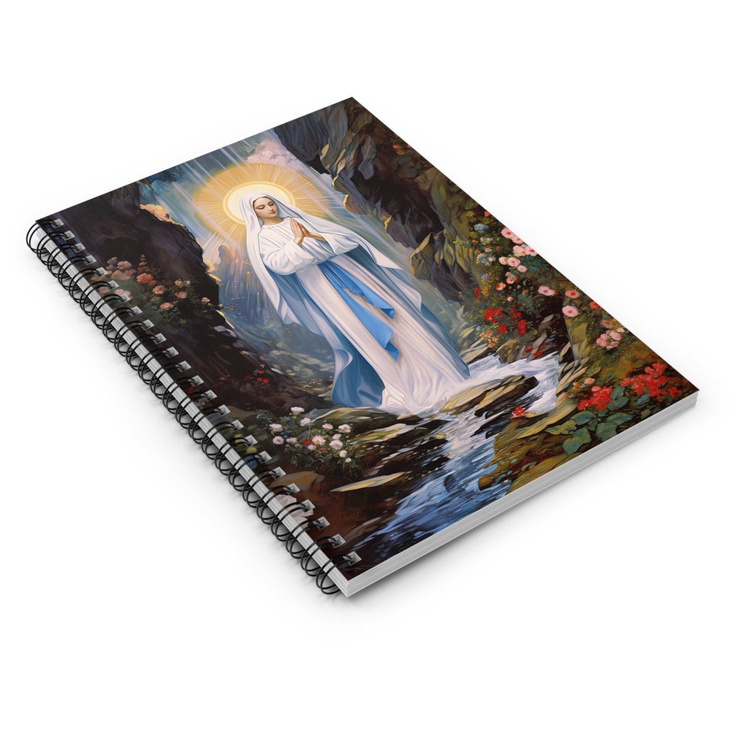 Our Lady of Lourdes Journal - Sanctified Souls Art - Religious Based Notebook - Spiral Notebook - Ruled Line