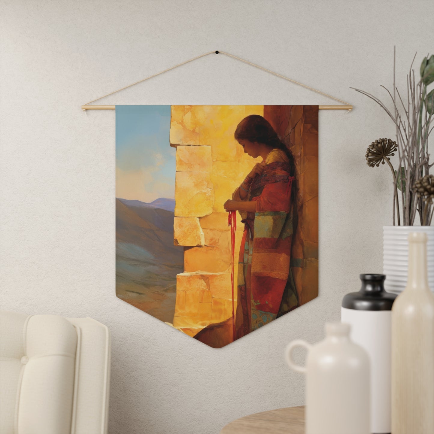 A Thread Through the Line of Christ - Rahab - Pennant / Banner / Wall Hanging - Prayer room art - Catholic Home - 18" x 21"