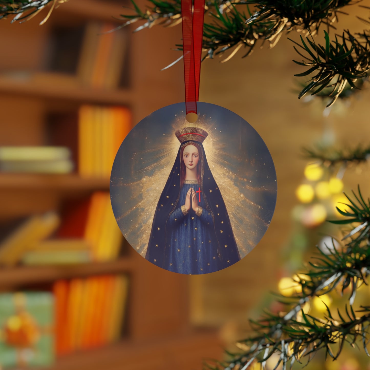 Our Lady of Pontmain Metal Ornament - Religious Holiday Christmas Ornament and Keepsake - Prayer Ornament - Catholic Christmas Gift