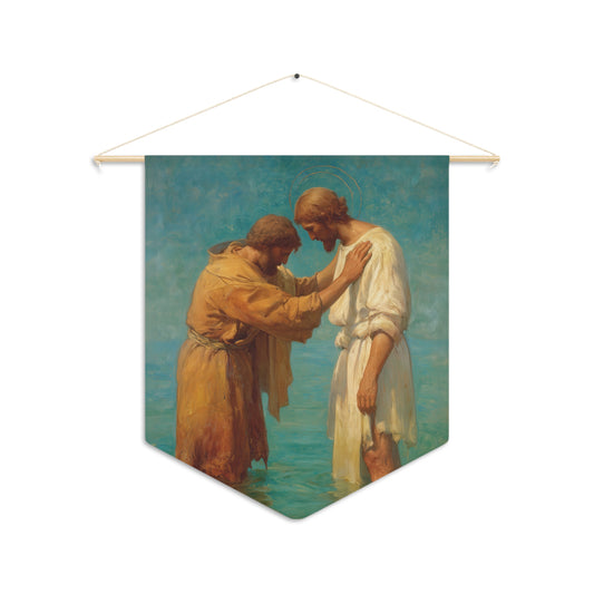 Saint John the Baptist, Servant of the Dawn - Pennant / Banner / Wall Hanging - Prayer room art - Catholic Home - 18" x 21"