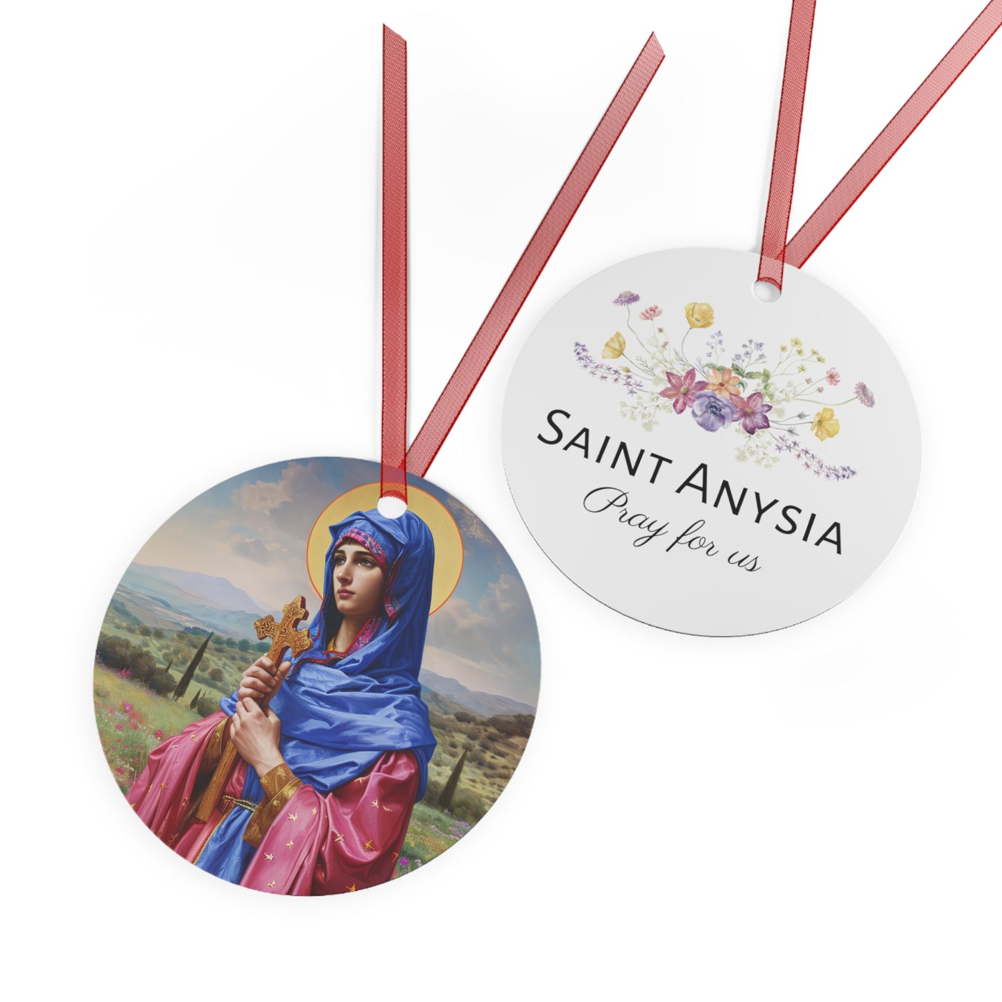 Saint Anysia of Salonika Metal Ornament - Religious Holiday Christmas Ornament and Keepsake - Double sided - Prayer Ornament