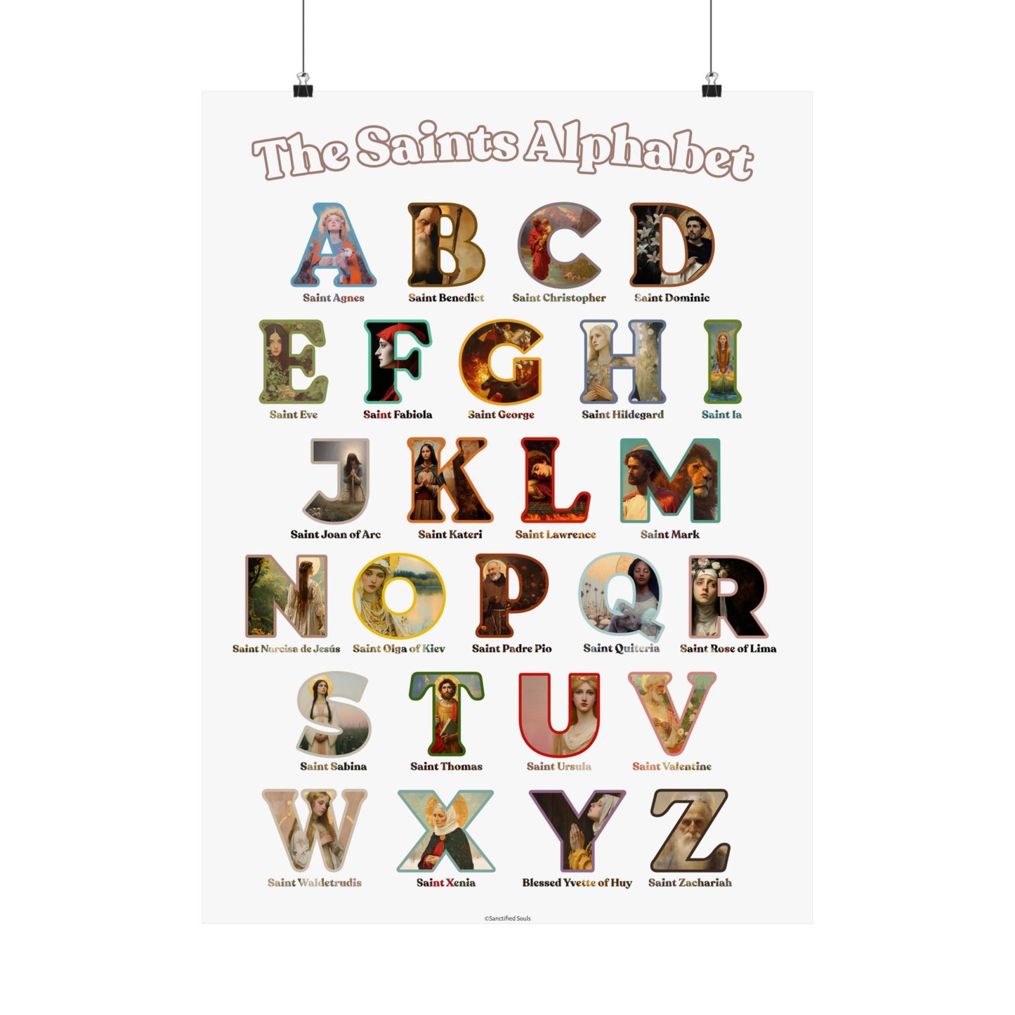 Catholic Saints ABC Print - Alphabet Poster - A to Z Saints Wall Art - Catholic Saints Chart- Classroom / Homeschool - Saints of the Church