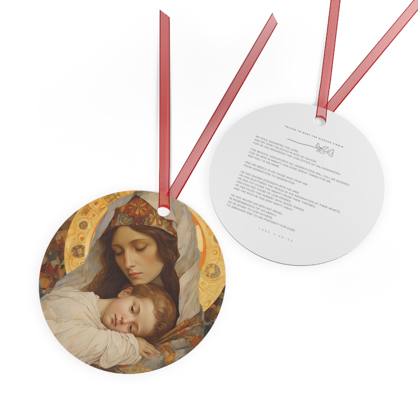 Cradle of Grace - Madonna and the Christ Child Metal Ornament - Religious Holiday Christmas Ornament and Keepsake - Double sided