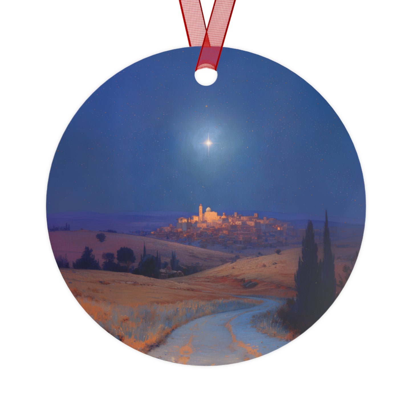 Bethlehem Wrapped in the Light of His Coming Metal Ornament - Religious Holiday Christmas Ornament and Keepsake - Double sided