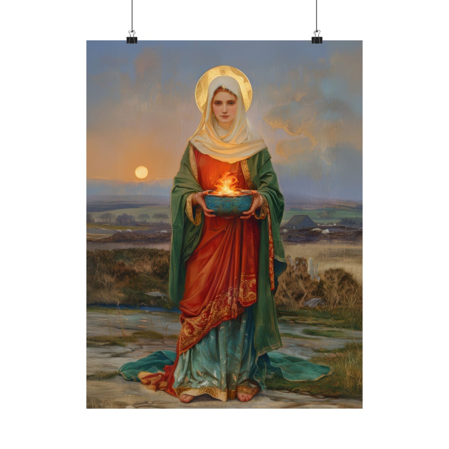 Saint Brigid of Ireland / Kildare - Sanctified Souls Print - Multiple Sizes - Premium Posters - Catholic Art - Christian Home Decor Artwork