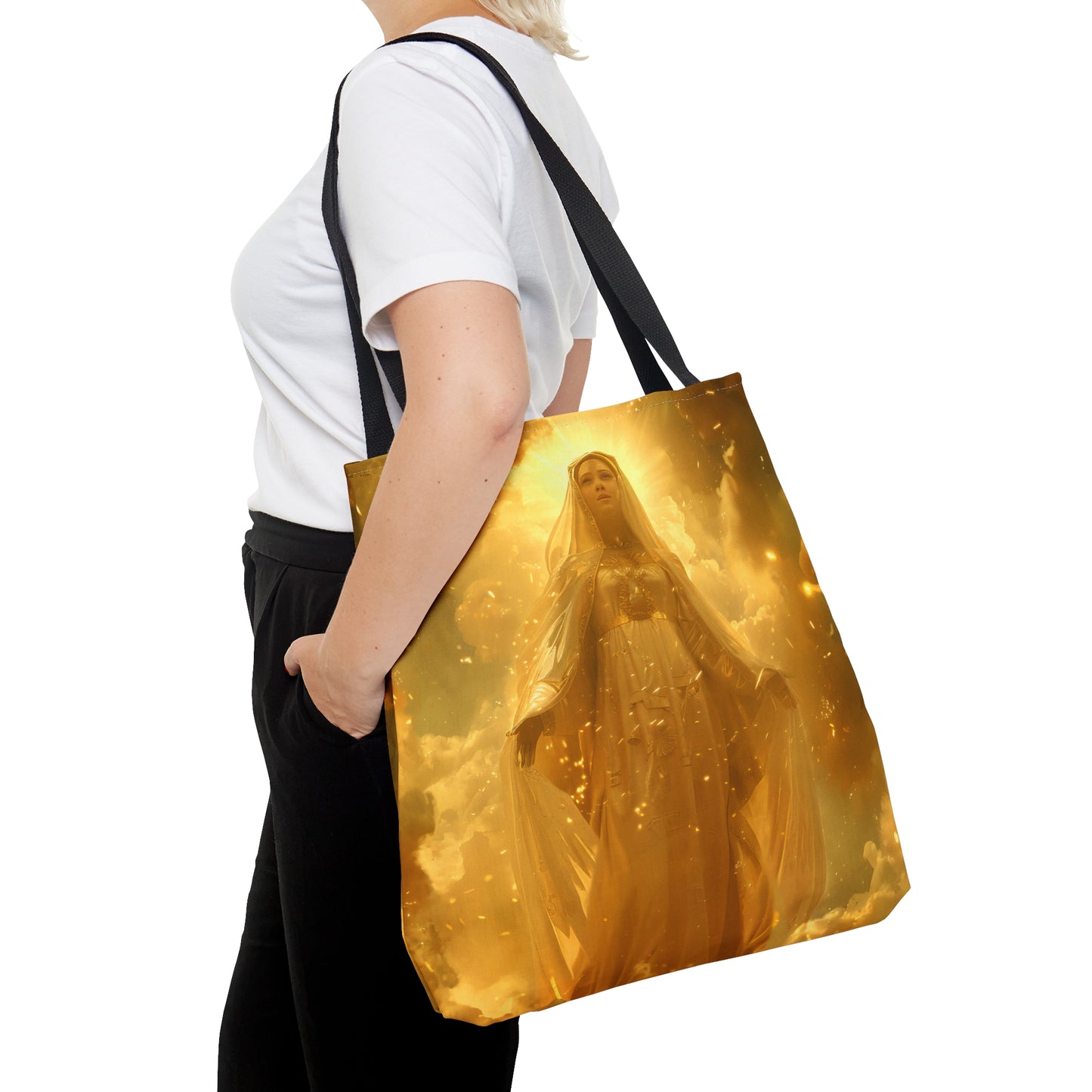 Virgin Mary - Mystical Sun - Golden Mary Tote Bag - Large Medium Small Faith Art Bag - Catholic Faith Purse - Religious Carry All