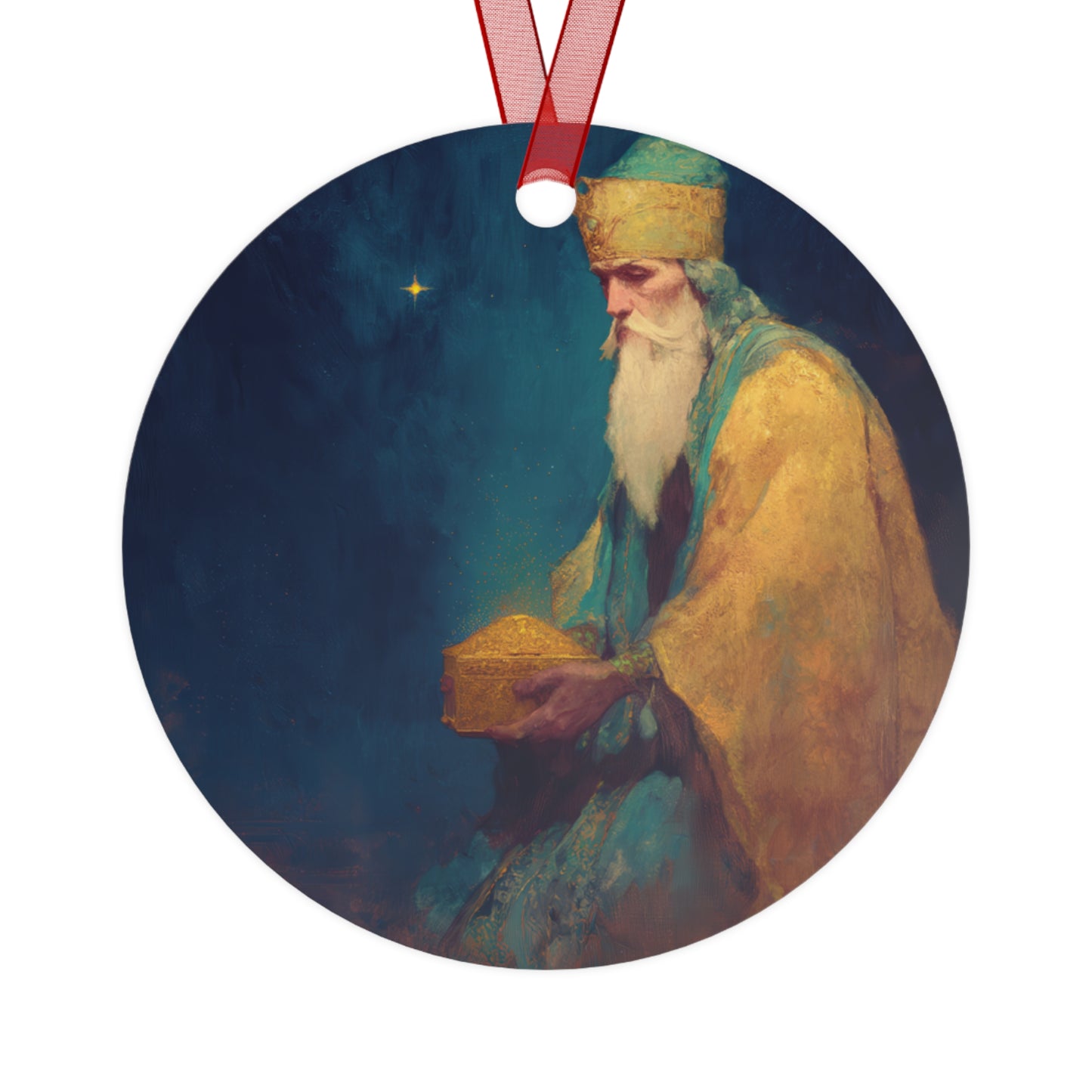 Caspar and the Offering of Worship - 3 Wise Men Metal Ornament - Religious Holiday Christmas Ornament and Keepsake - Prayer Ornament