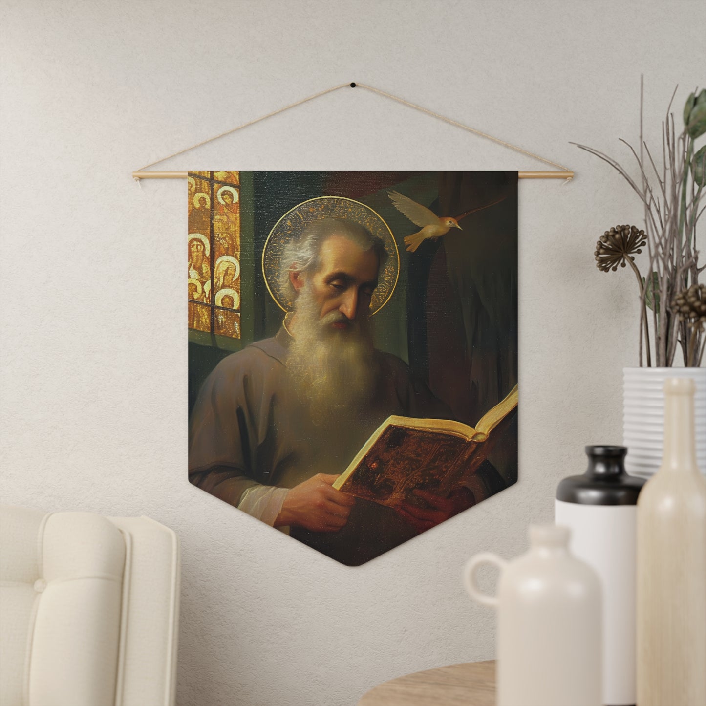 Saint Issac of Armenia Pennant / Banner / Wall Hanging - Prayer room art - 18" x 21" - Catholic prayer Religious - Large Print