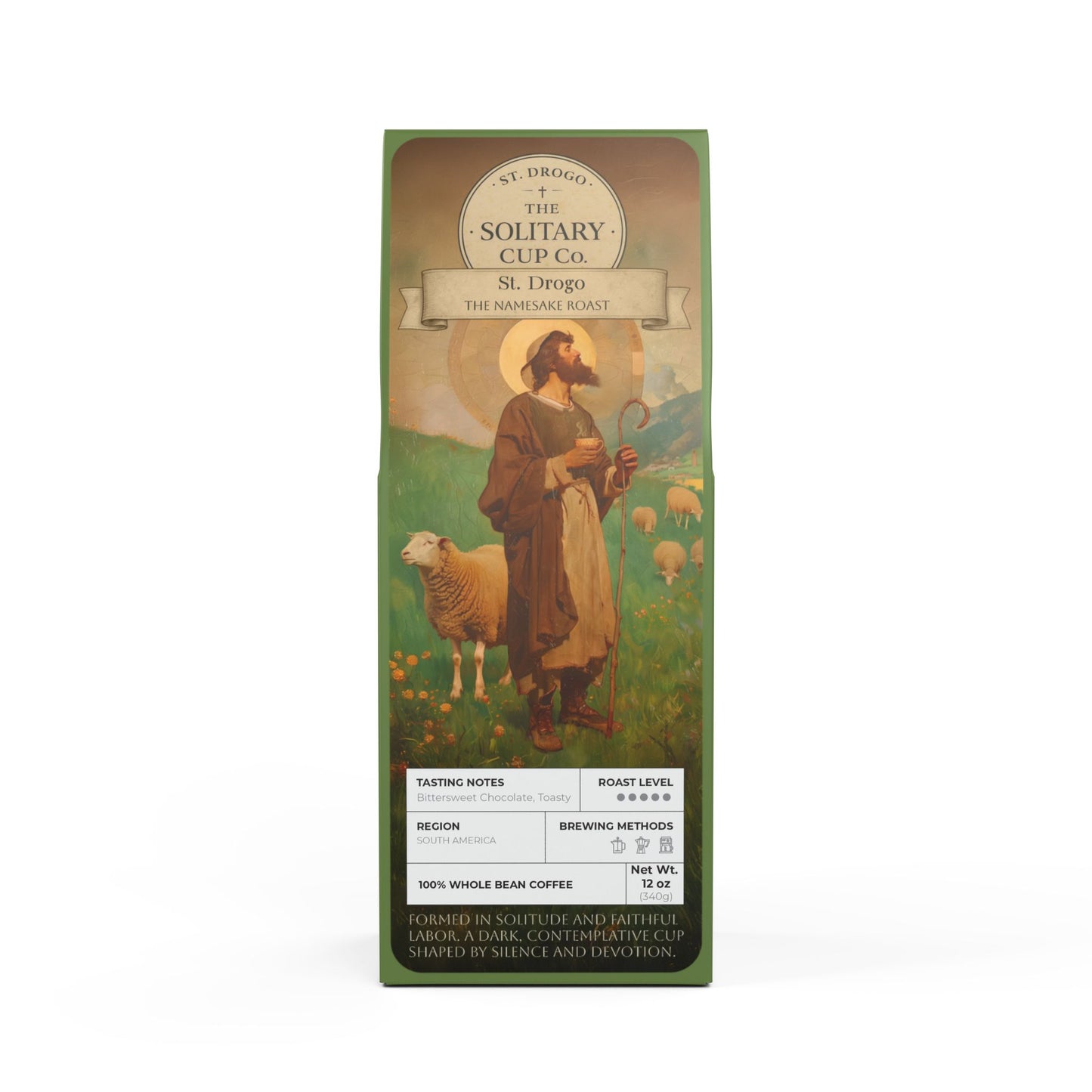 St. Drogo - The Namesake Roast (Dark French Roast) - St. Drogo - The Solitary Cup Co. - Artisan Catholic Saint Inspired Coffee - 12 oz.
