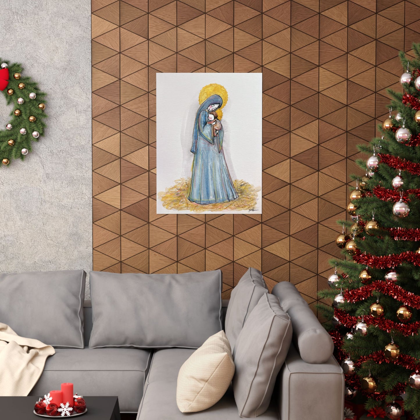 Our Lady of the Manger Catholic Art Print | Hand-Drawn Watercolor Virgin Mary Artwork | Christian Devotional Wall Art
