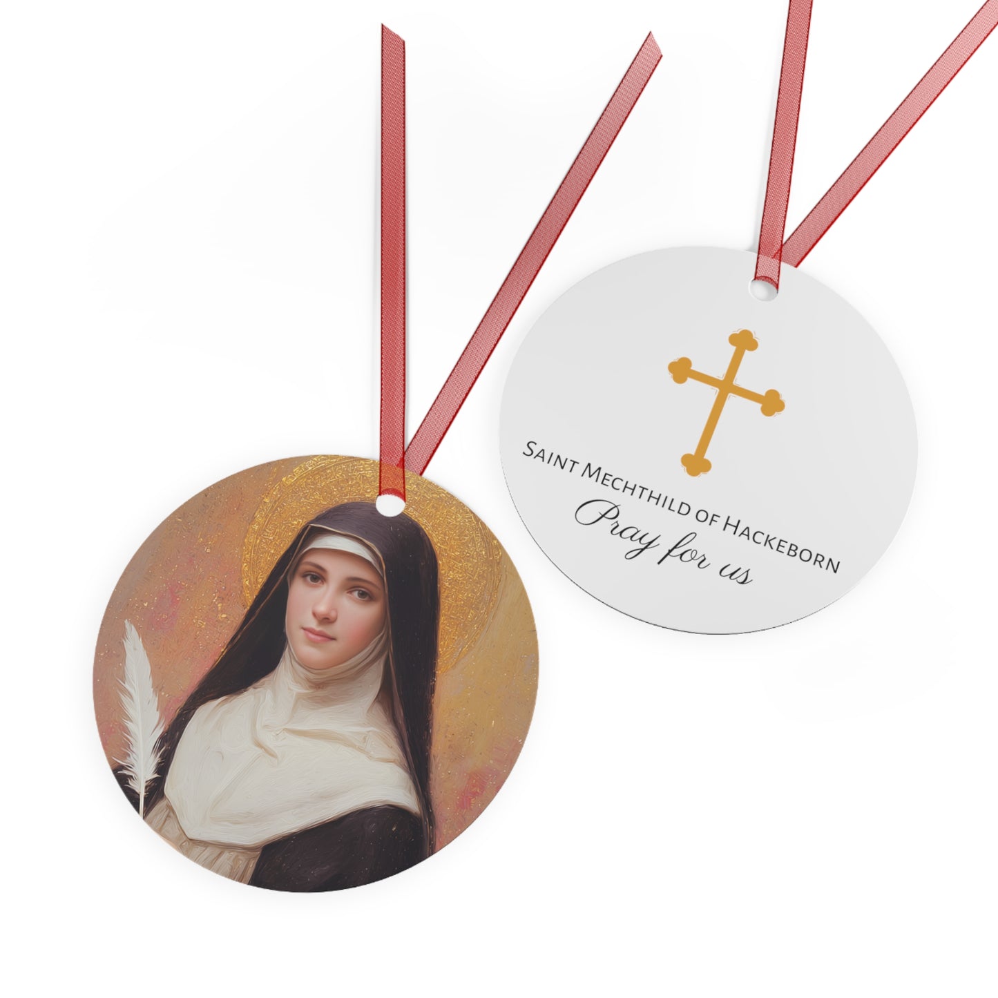 Saint Mechtildis / Mechtide of Hefta / Mechthild of Hackeborn - Metal Ornament - Religious Holiday Christmas Ornament and Keepsake