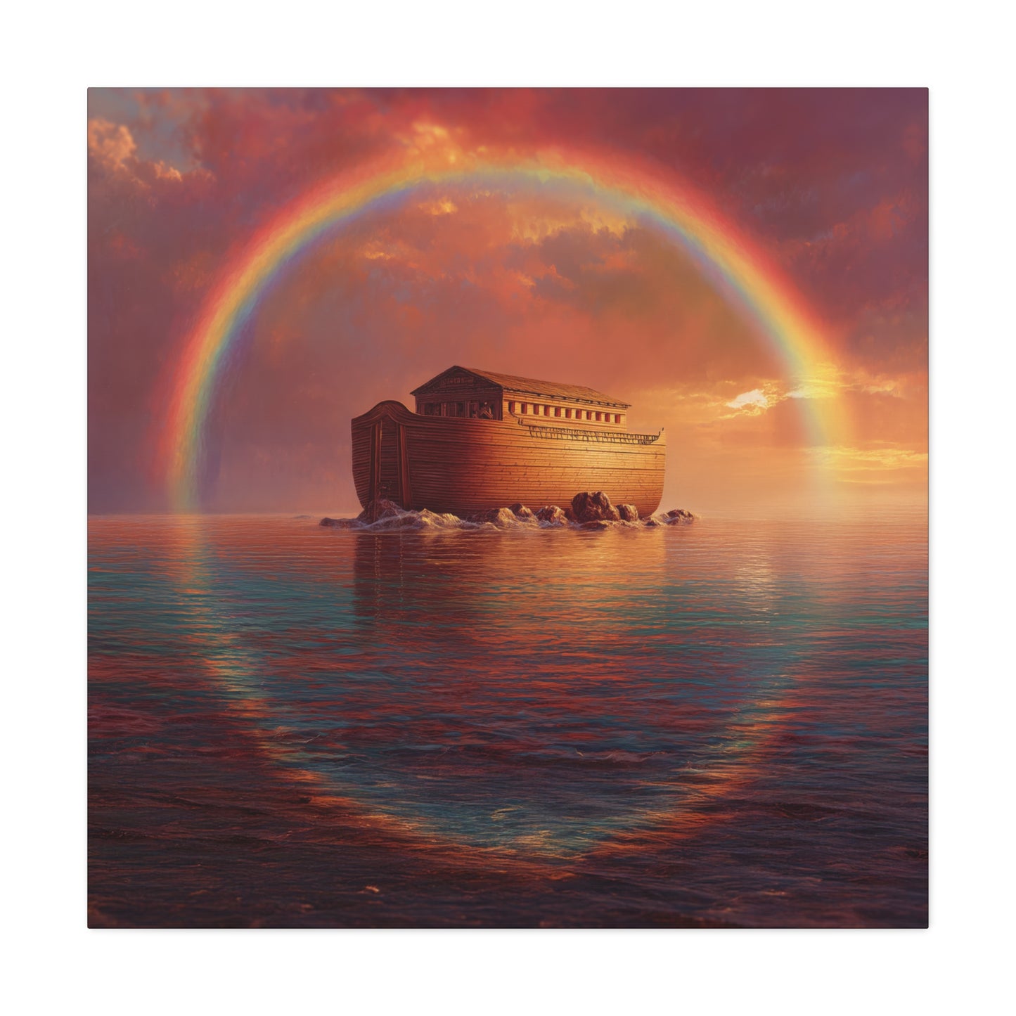 Sheltered Beneath the Covenant Sky - Noah's Ark - Gallery Wrapped Canvas - Print - Religious Art for your Home - Catholic