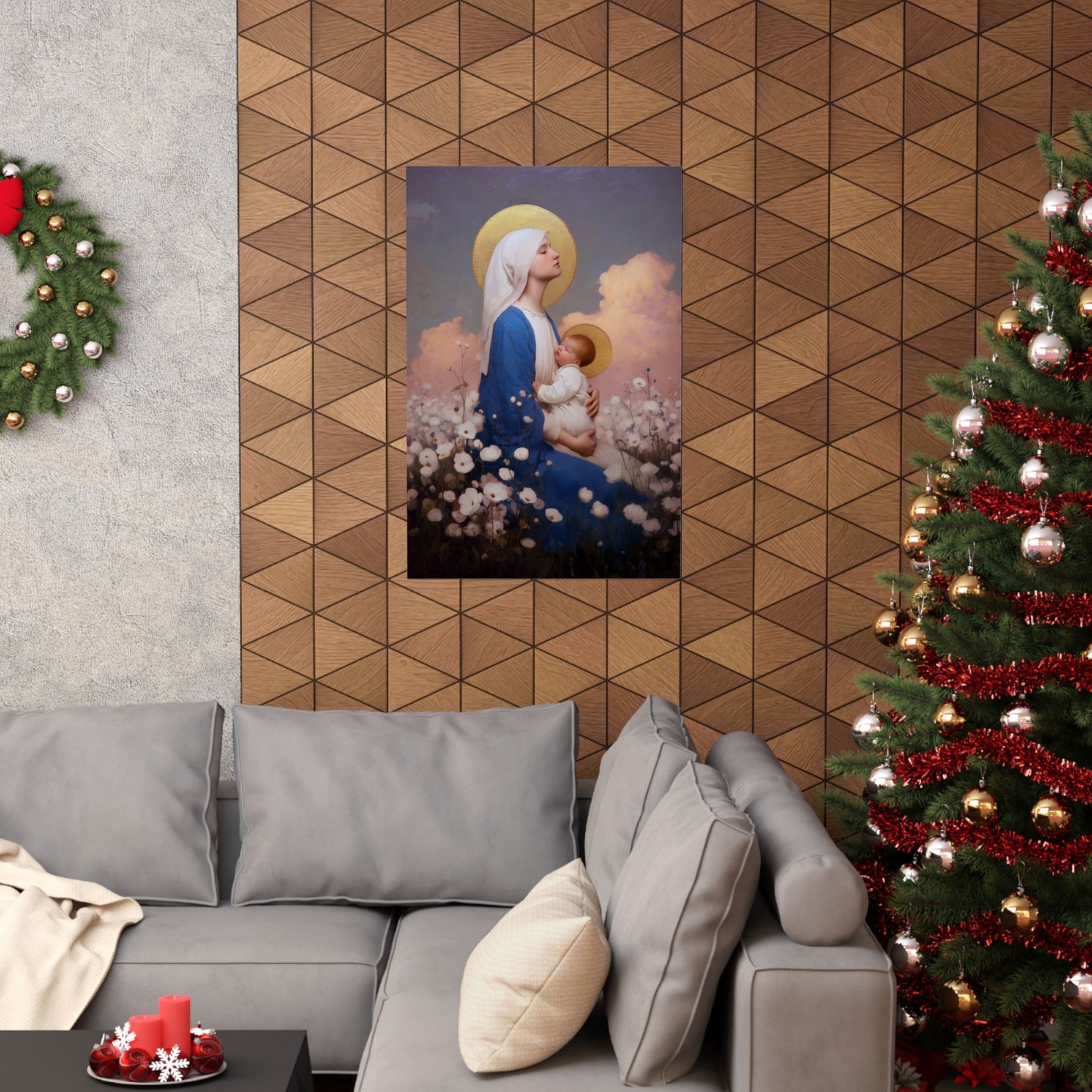 Our Lady Among the Flowers -  Catholic Art - Multiple Sizes - Premium Posters - Catholic Art - Christian Home - Catholic Saint Art