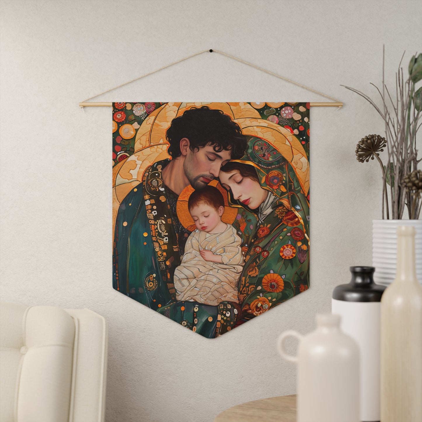 Guiding Light - The Holy Family Wall Banner / Wall Hanging - Prayer room art - Catholic - Large Saint Art - 18" x 21" - Jesus, Mary, Joseph
