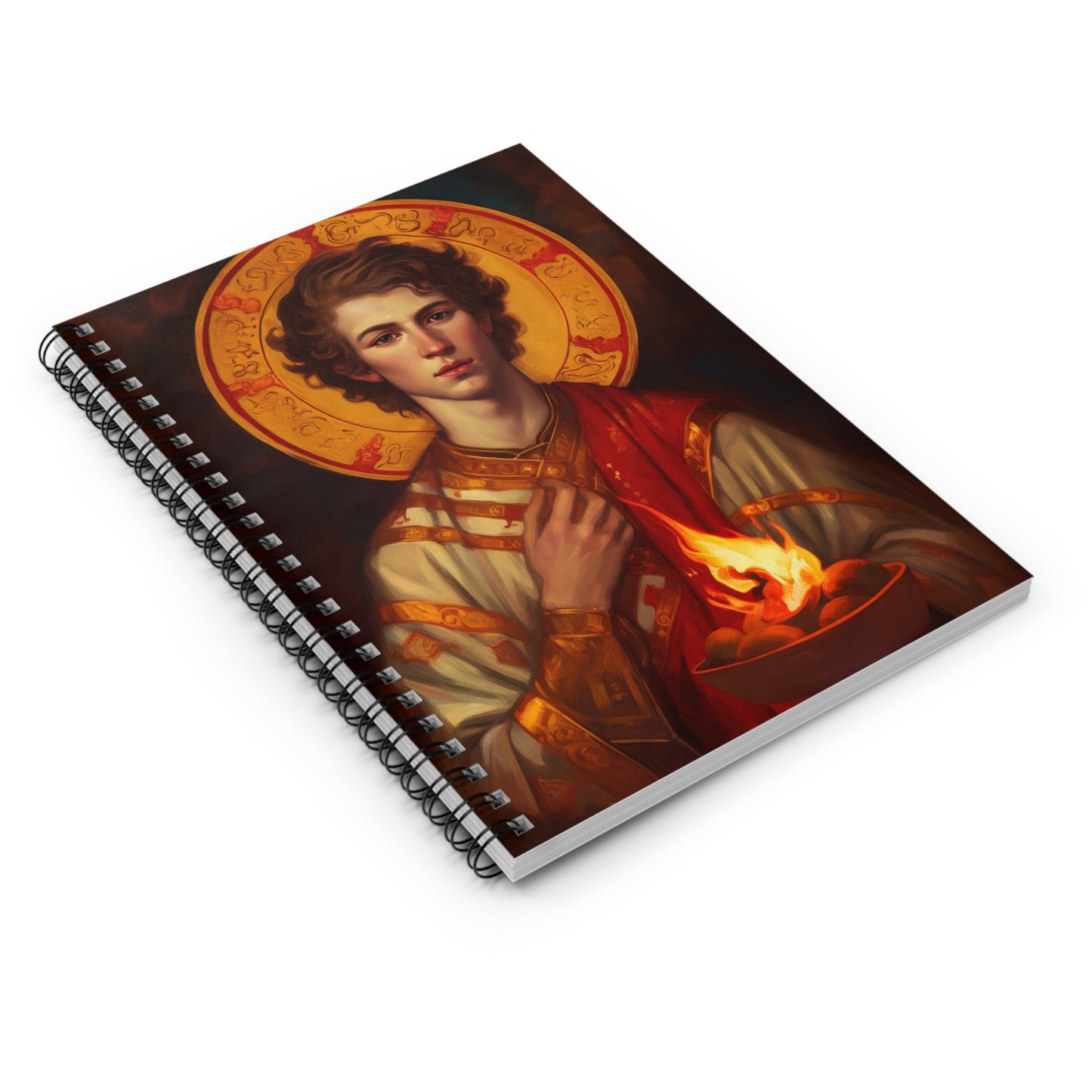 Saint Lawrence Deacon and Martyr Journal - Sanctified Souls Art - Religious Based Notebook - Spiral Notebook - Ruled Line