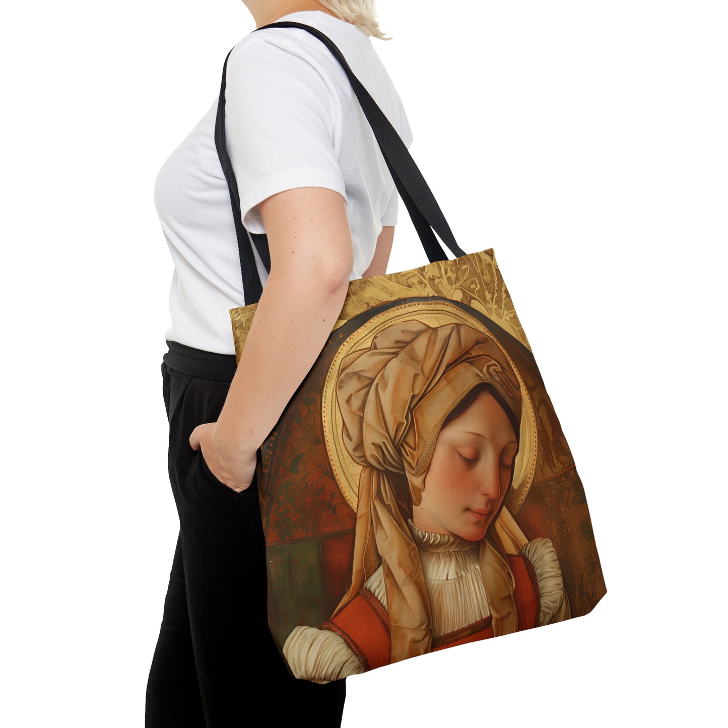 Saint Anne Line Tote Bag - Purse - Three sizes - Large Medium Small Faith Art Bag - Catholic faith inspired carry-all purse - Double Sided