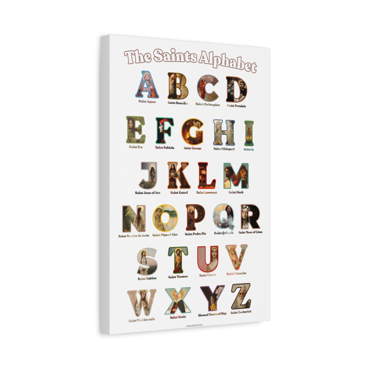 Catholic Saints ABC Alphabet Canvas - A to Z Saints Wall Art - Catholic Saints Chart - Catholic Nursery / Homeschool - Saints of the Church