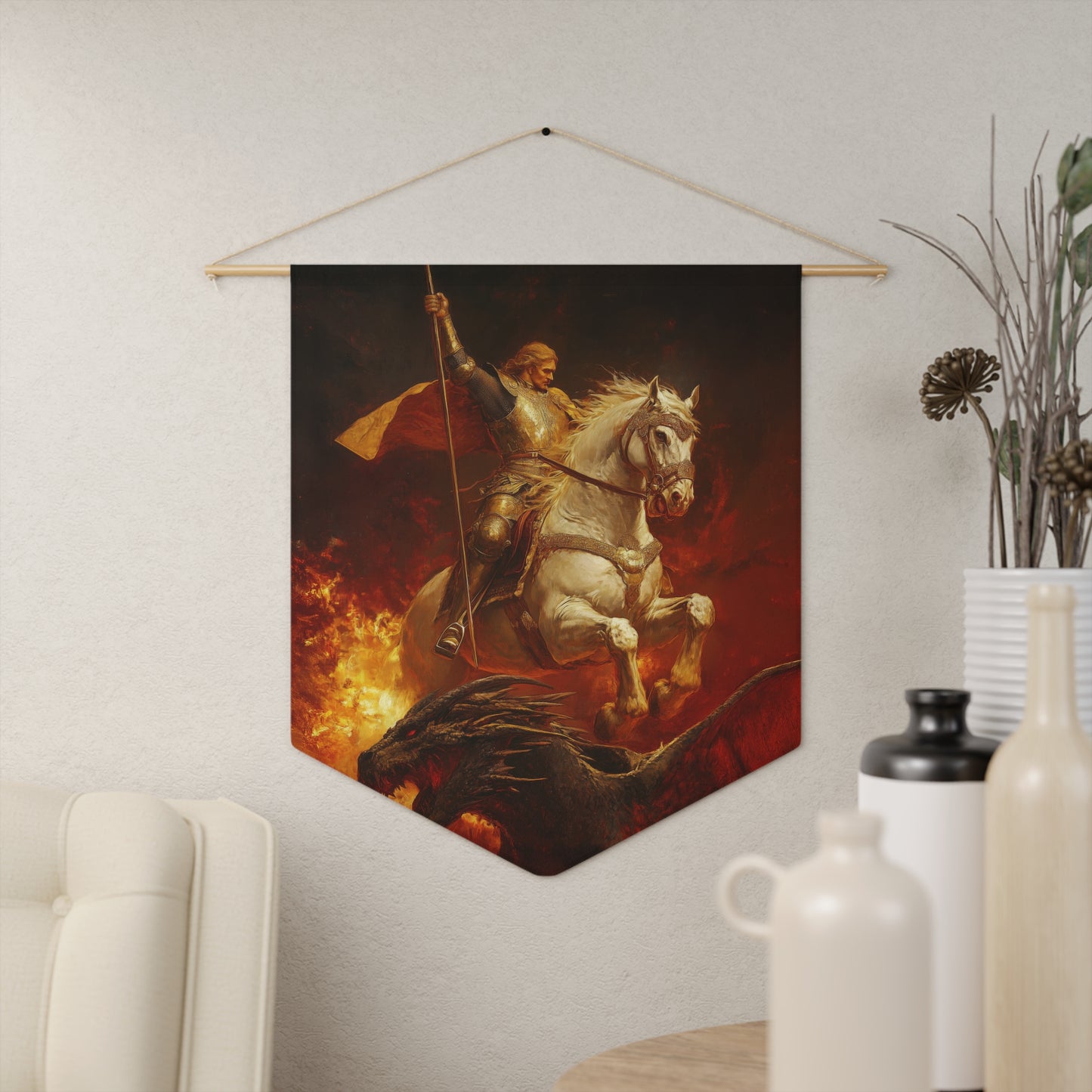 Saint George Pennant / Banner / Wall Hanging - Prayer room art - 18" x 21" - Catholic - Large Banner