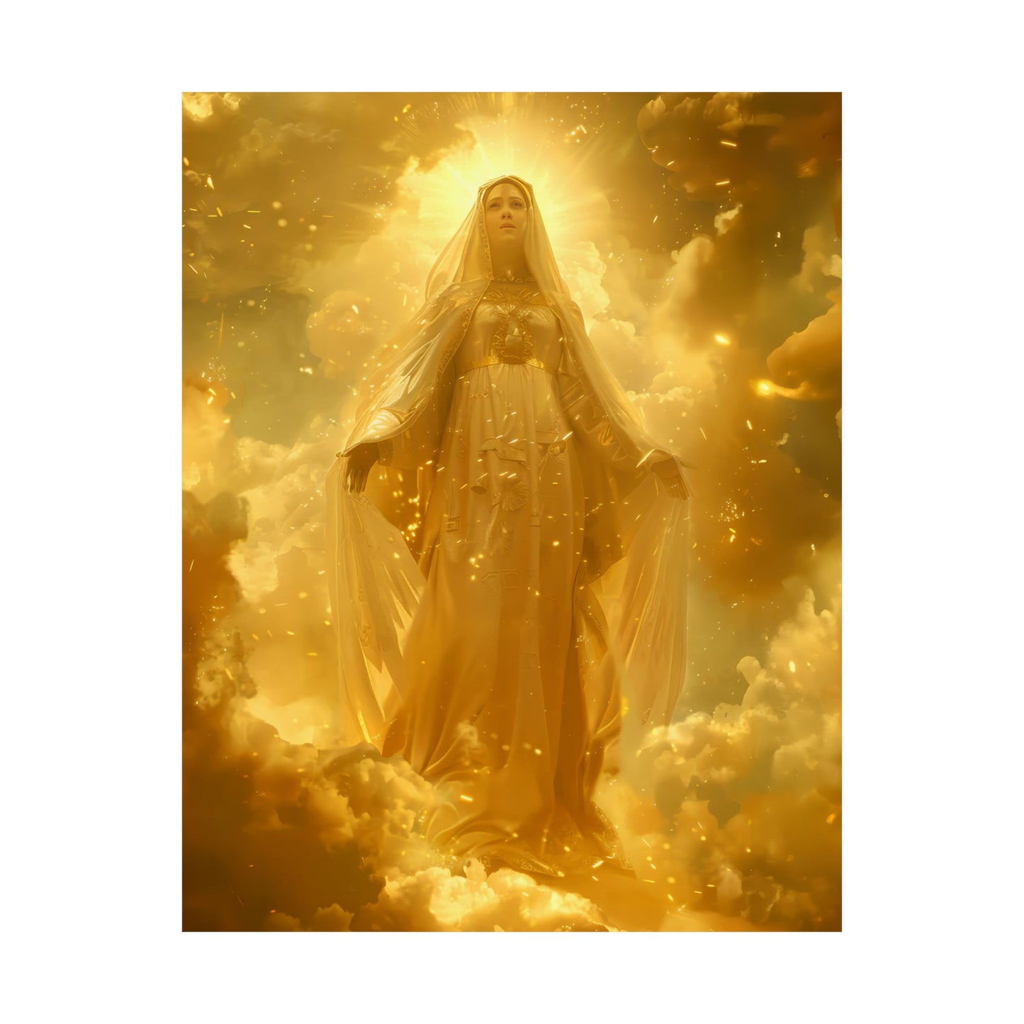 Virgin Mary - Mystical Sun - Golden Mary Poster Print - Sanctified Souls Print - Multiple Sizes - Premium Posters - Catholic Art