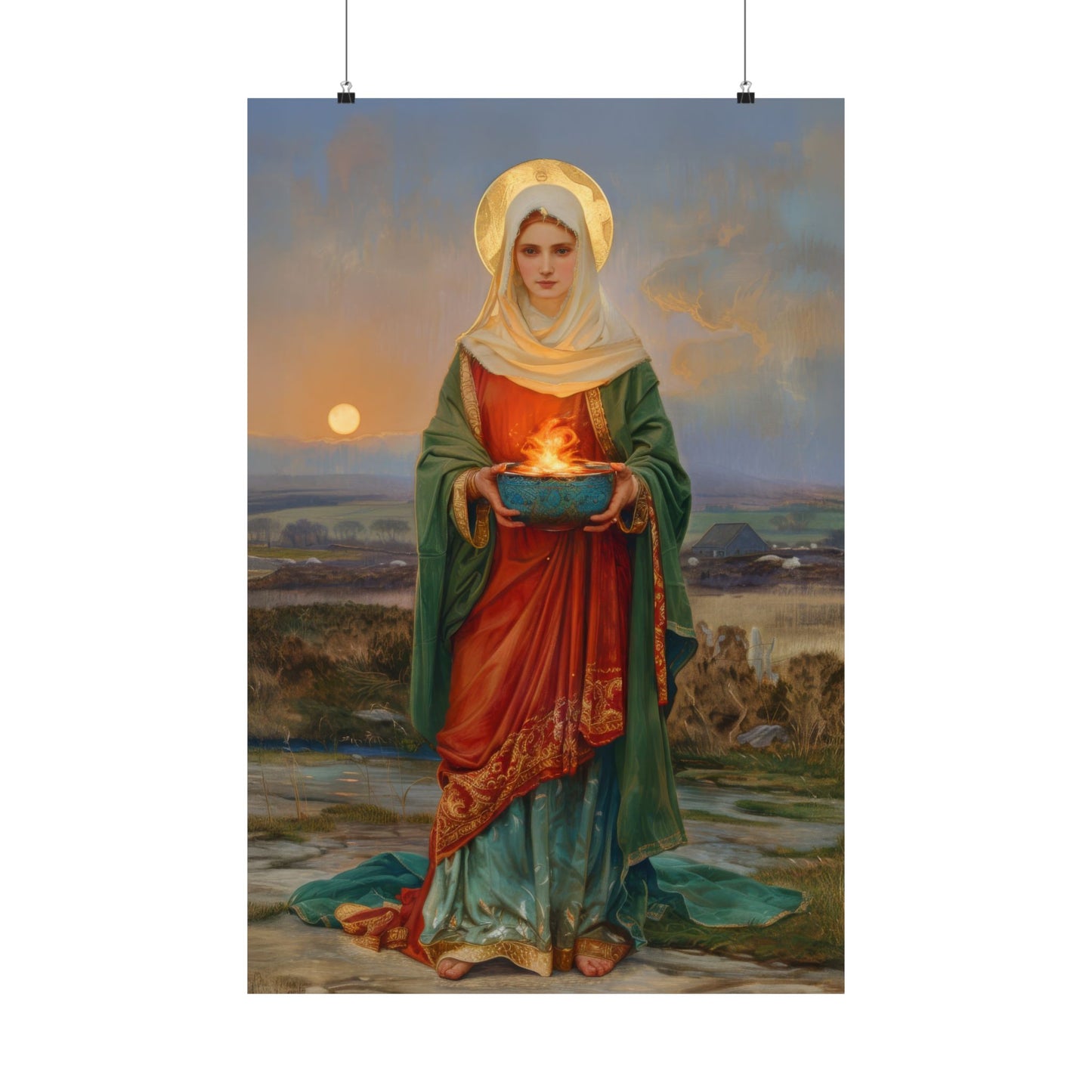 Saint Brigid of Ireland / Kildare - Sanctified Souls Print - Multiple Sizes - Premium Posters - Catholic Art - Christian Home Decor Artwork