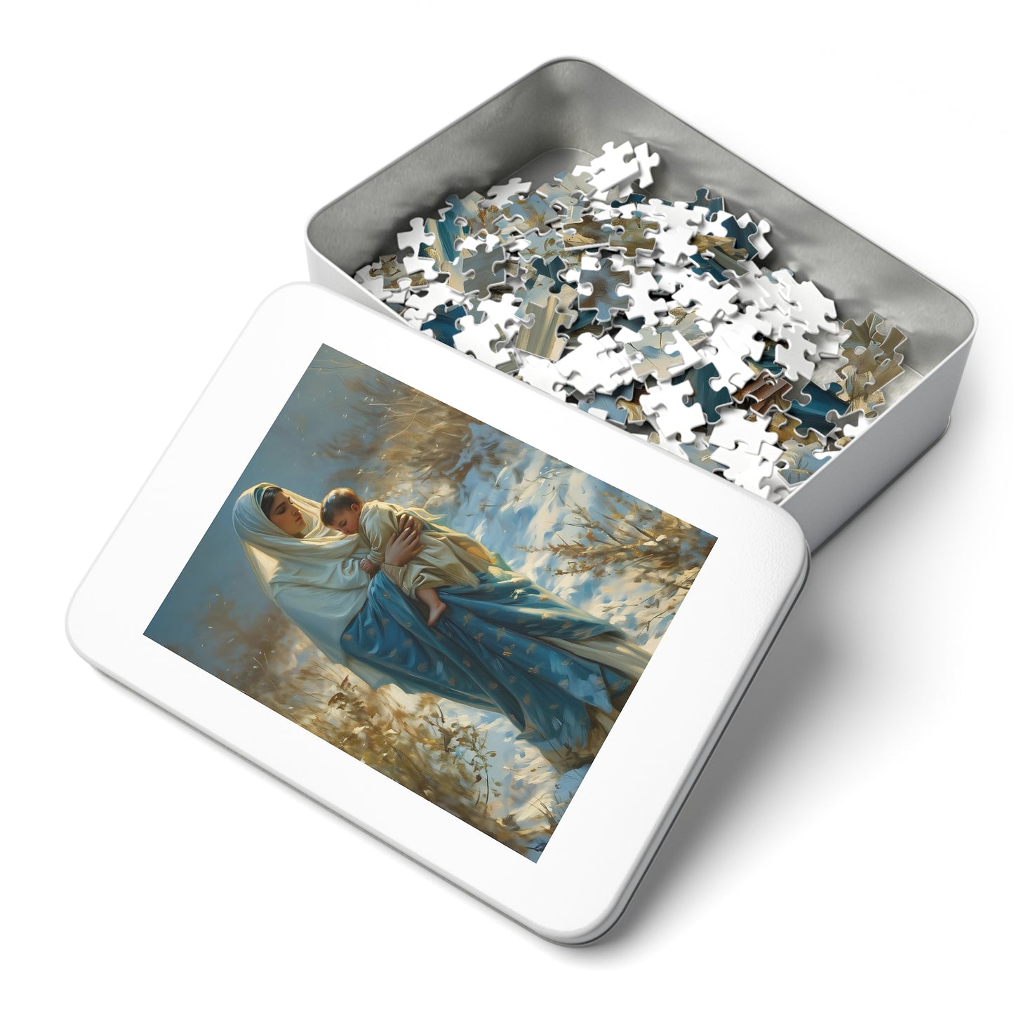 Snowfall of Grace - Our Lady's Winter Radiance - Puzzle & Keepsake Tin - Religious Puzzle (30, 110, 252, 500,1000-Piece) - Mary Art Puzzle