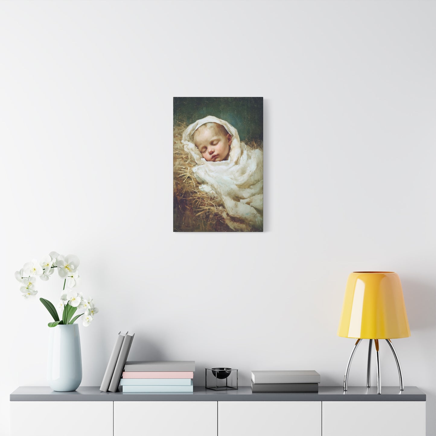 The Christ Child Resting in the Silence of the Manger - Gallery Wrapped Canvas - Print - Religious Art for your Home - Catholic Art Print
