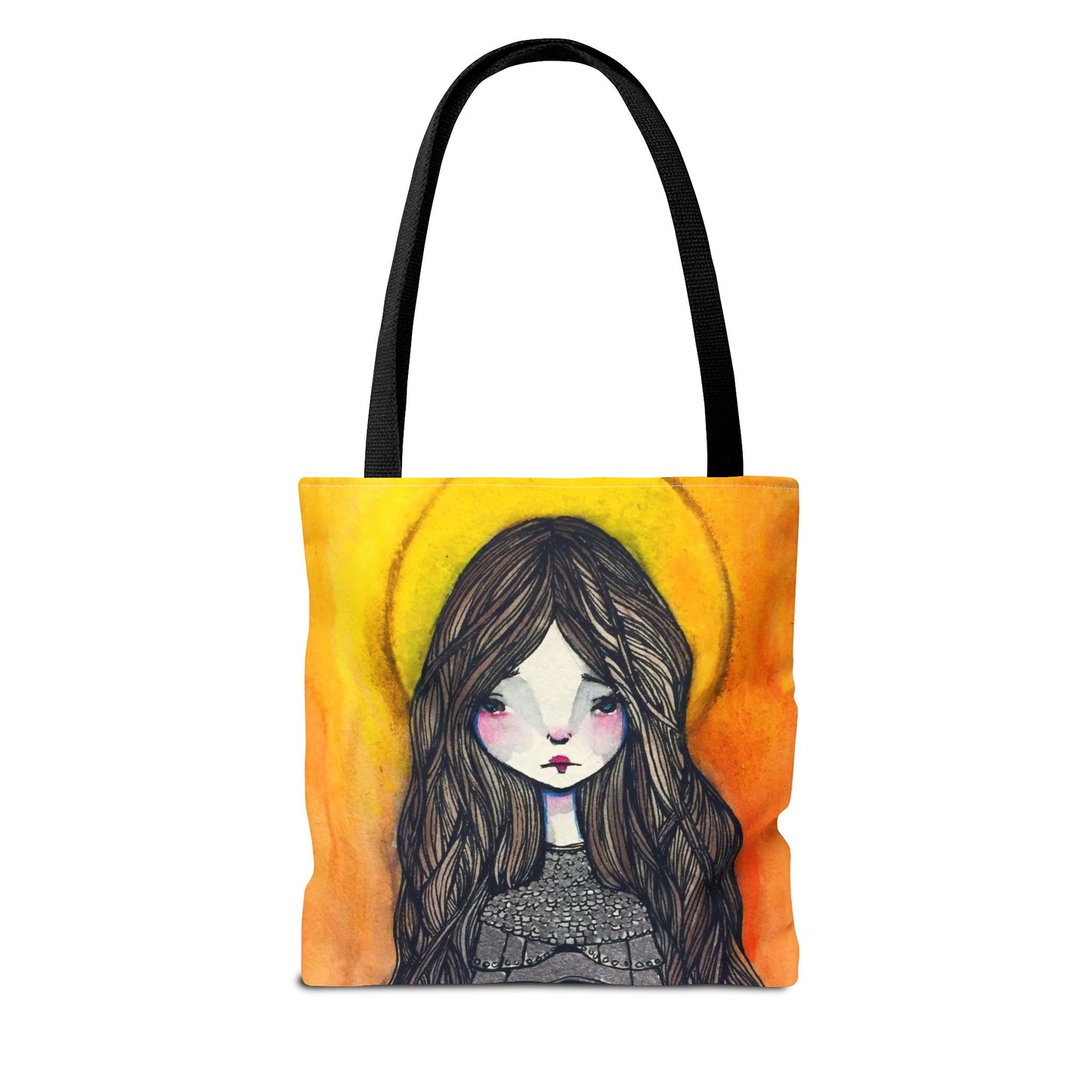 Saint Joan of Arc Tote - Hand-Drawn Catholic Art - Prayer Bag | Christian Devotional Tote | Sanctified Solocosmo Religious Tote